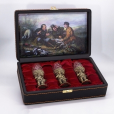 Набор Рюмок Хрустальный "Охота" в подарочном футляре 3 шт