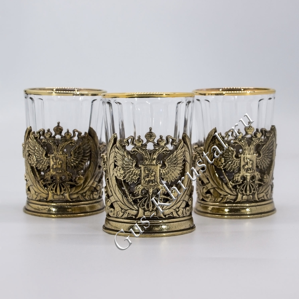 Набор Стопок Хрустальный "Герб России" в подарочном футляре 3 шт