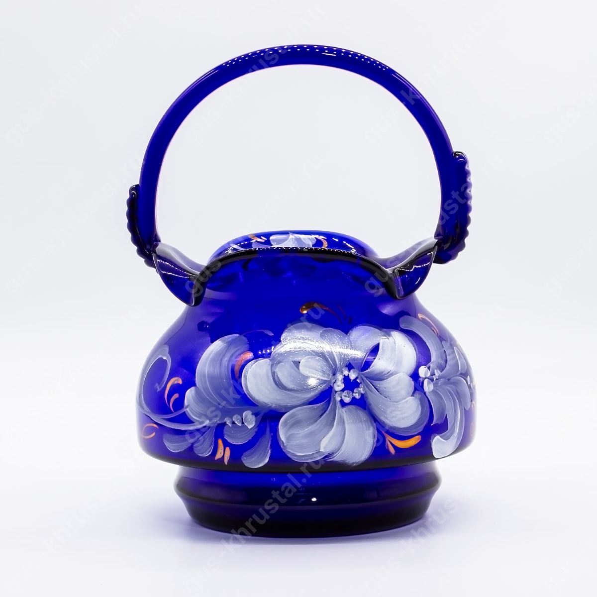 Ваза Стеклянная Корзинка большая синяя худ/р