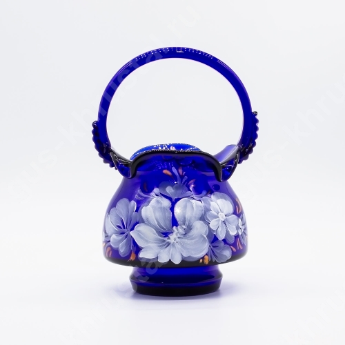 Ваза Стеклянная Корзинка малая синяя худ/р