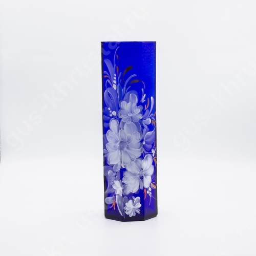 Ваза Стеклянная для цветов Шестигранник синий худ/р