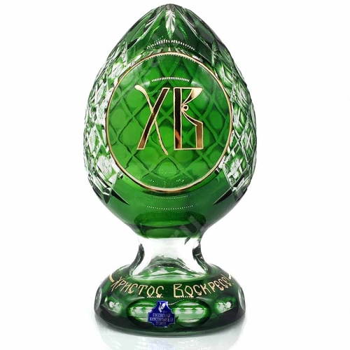Хрустальное Пасхальное яйцо на подставке зеленое
